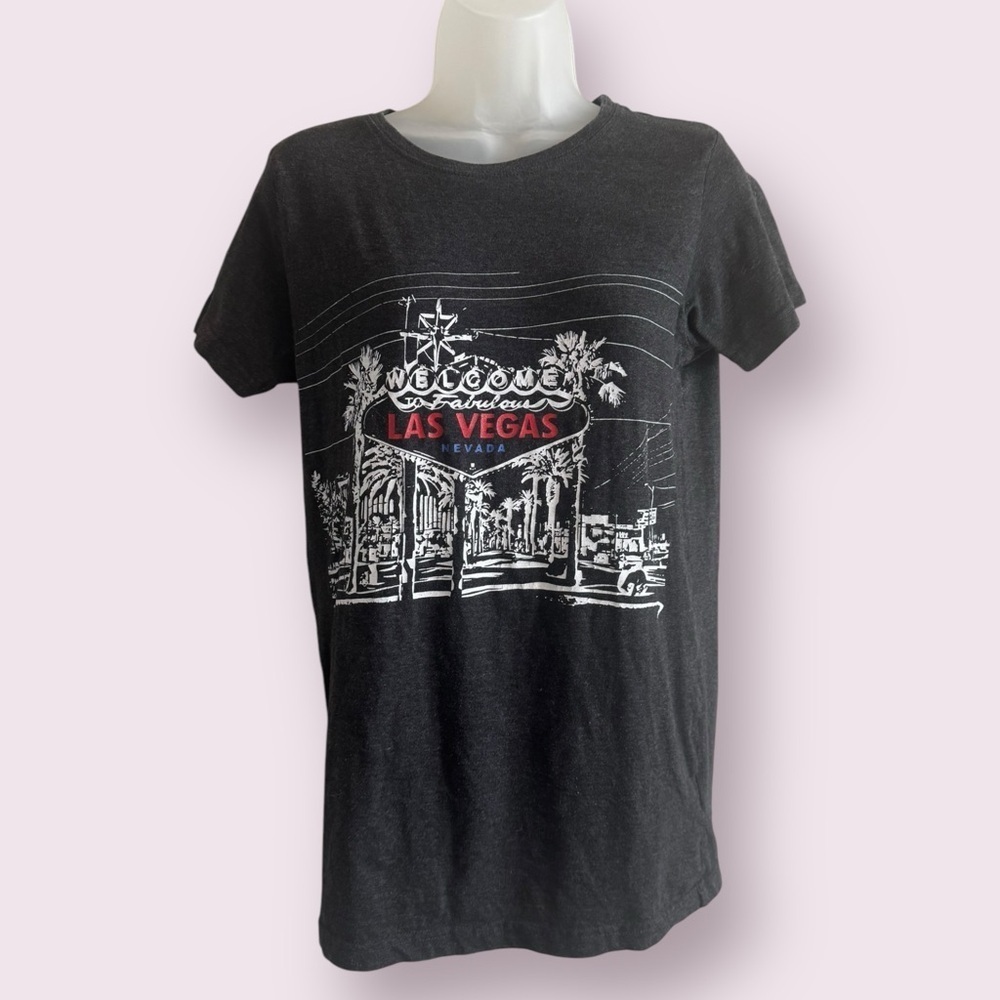 Authentic Wear Las Vegas Graphic Tee Gray Short Sleeve Size S